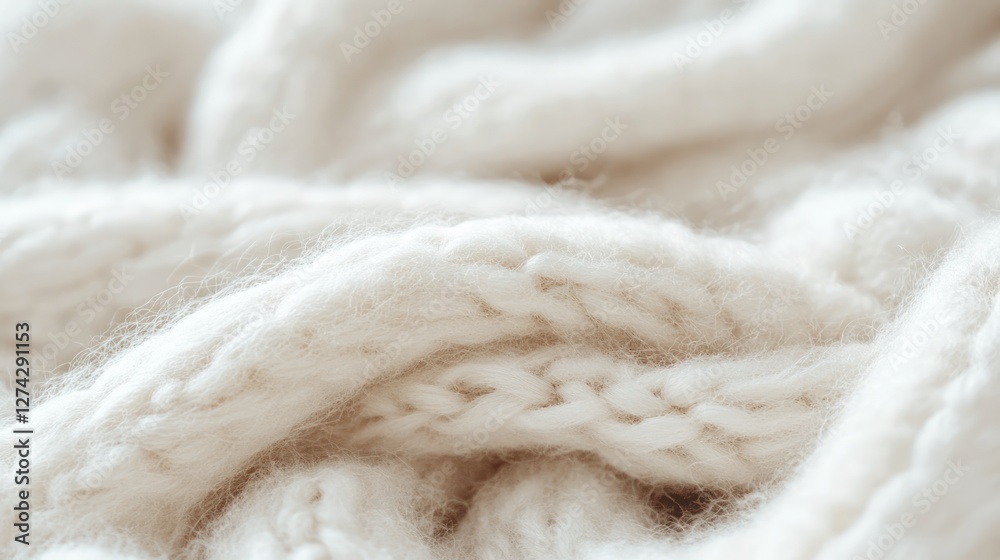 Cream Knit Texture: Close-Up of Soft, Fluffy Yarn Cream Knit Texture: Close-Up of Soft, Fluffy Yarn