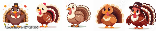 vector set of adorable turkeys