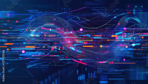 Big data technology Data science analysing artificial intelligence generative AI deep learning machine learning algorithm Neural flow network analytics innovation abstract futuristic. 3d rendering
