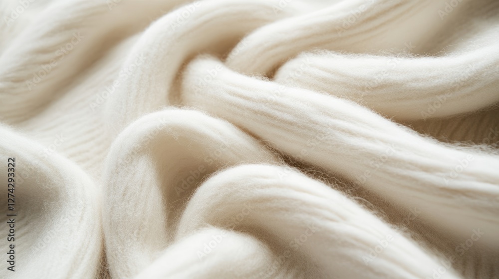 Creamy White Fluffy Knit Texture, Soft Cozy Wool Background