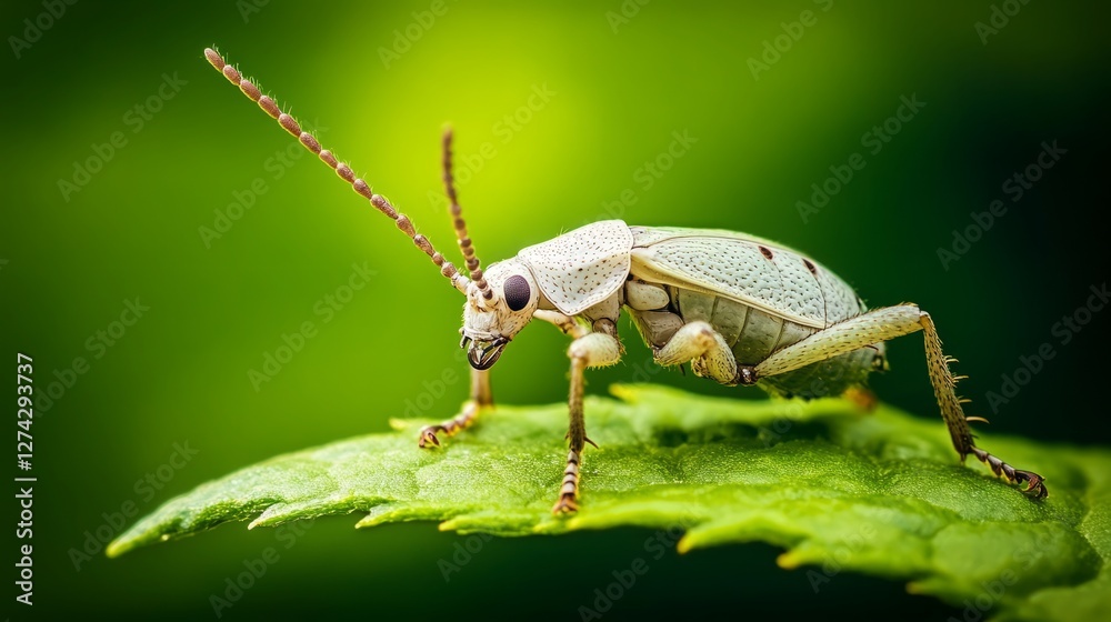 Naklejka premium Al generated illustration of a macro of an insect perched on a leaf