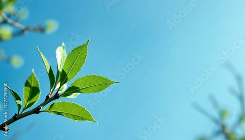 Green Leaves Against Bright Blue Sky