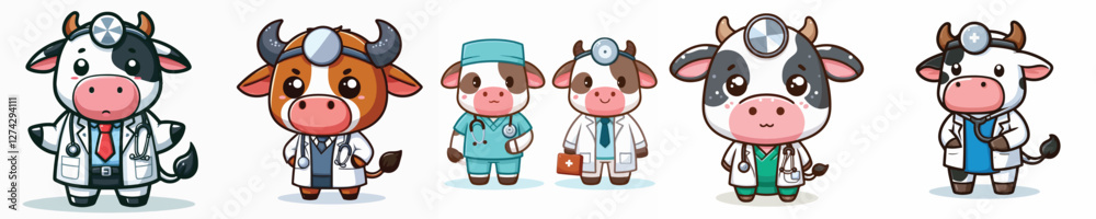 Obraz premium vector of adorable cow wearing a doctor's uniform