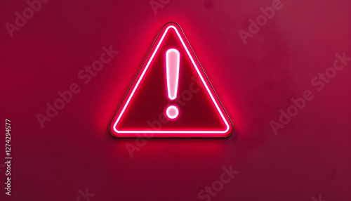 Red Warning Icon with Neon Glow