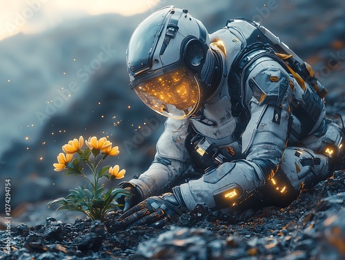 Planting hope on a terraformed martian landscape photo