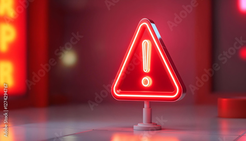 Red Warning Icon with Neon Glow