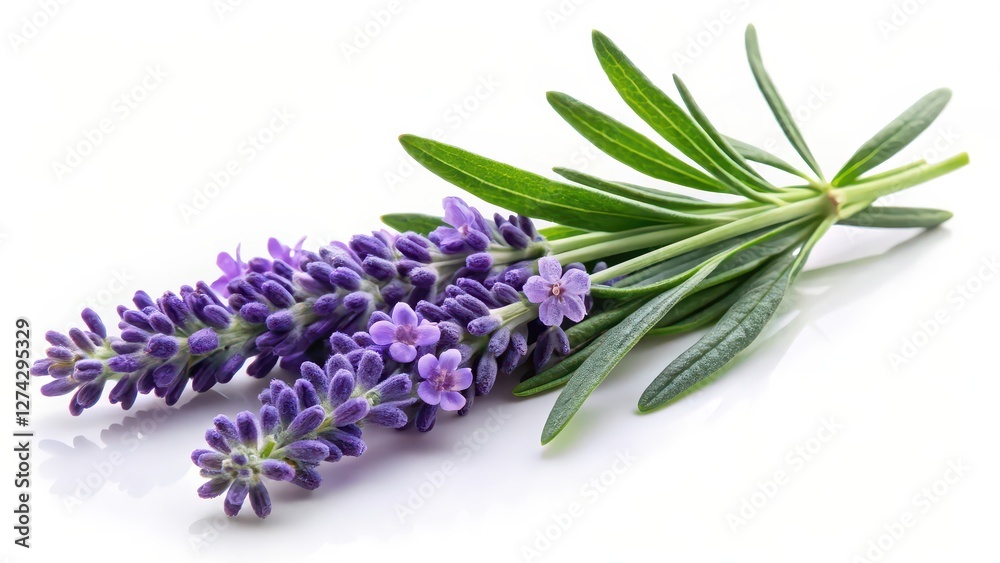 Naklejka premium Lavender Sprig on White Background