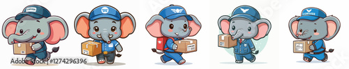 vector collection of elephants delivering packages