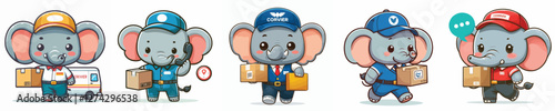 vector collection of elephants delivering packages