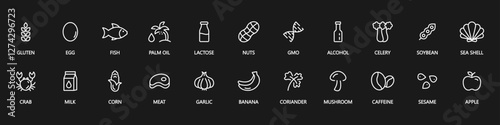 Eco, Organic Product Badges Set – No Additives, Allergen-Free Icons, Healthy Food Symbols – fish, egg, soy, milk