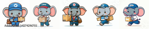 vector collection of elephants delivering packages