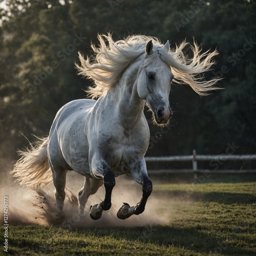white horse running