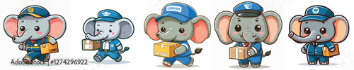 vector collection of elephants delivering packages