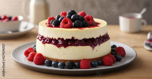Wallpaper Mural Creamy cheesecake with mixed berry compote and fresh berries on top, food styling, dessert toppings, cheesecake Torontodigital.ca