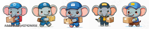 vector collection of elephants delivering packages