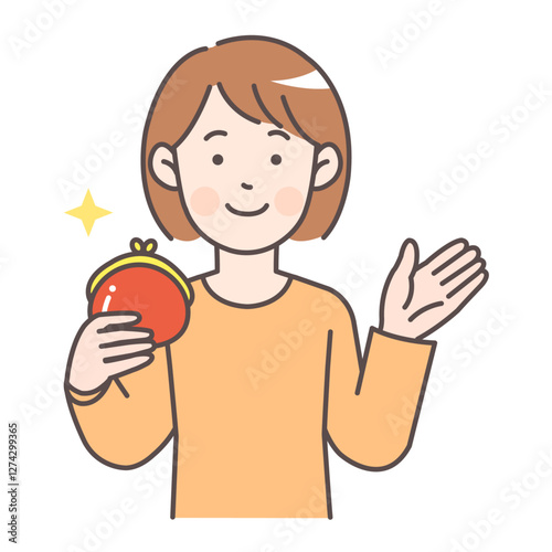 人物_線画03_財布を持って案内する女性_ol