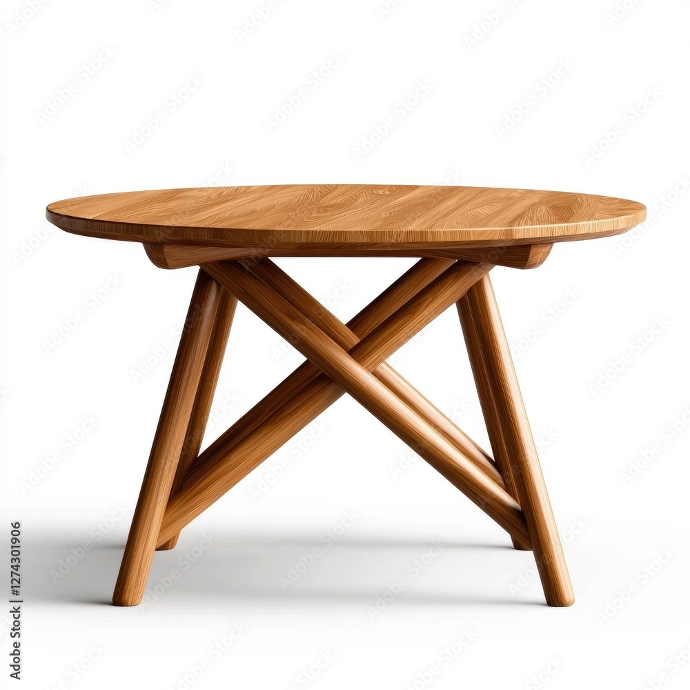 Modern Round Wooden Table with Unique Cross Legs Design Modern Round Wooden Table with Unique Cross Legs Design