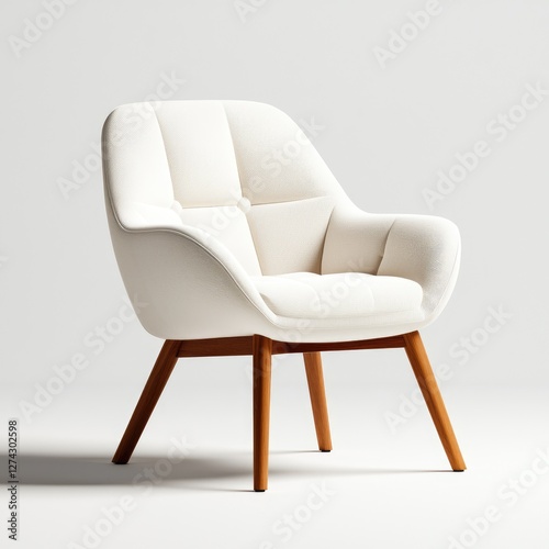 Elegant White Armchair with Stylish Wooden Legs and Minimalist Design