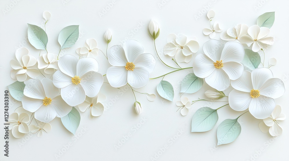 Fototapeta premium A sophisticated 3D botanical frame design with hibiscus flowers, gently curved petals, and a subtle, elegant composition.