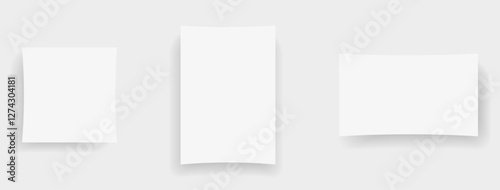 Sheets of paper. Realistic vector illustration set of blank white and linear pages with shadow. Blank sheet design mockup.