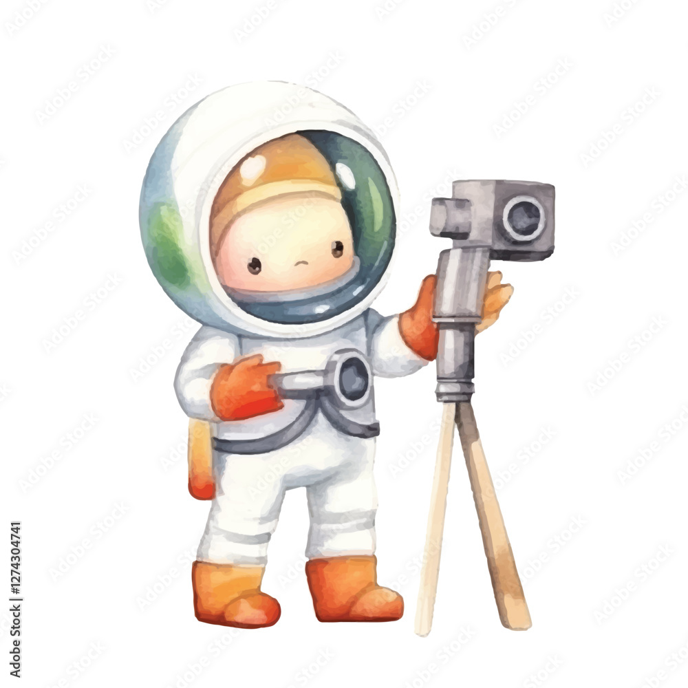 Naklejka premium watercolors Cute astronaut with telescope illustration 