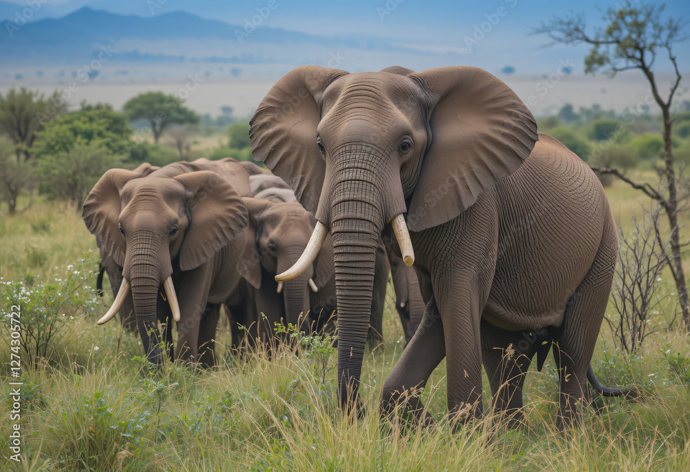 Fototapeta premium Elephant in kenya in savannah
