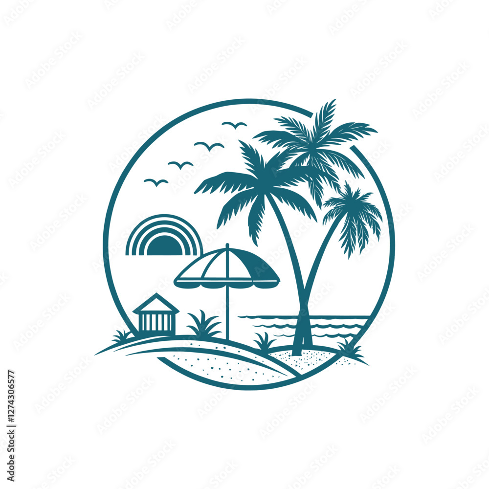 Fototapeta premium summer beach club,sun beach club,beach club silhouette logo vector line art logo design