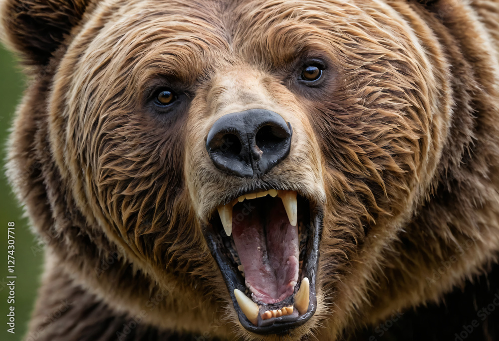 Obraz premium Brown grizzly bear close up with roar