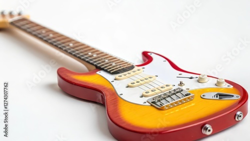 Red and Yellow Electric Guitar on White Background