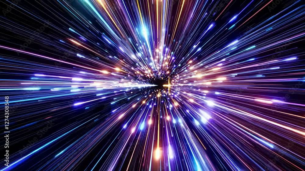 custom made wallpaper toronto digitalAn intense hyperspace jump effect with streaks of bright neon lights rushing towards a central point. Concept of speed and futuristic travel