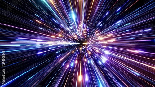 Wallpaper Mural An intense hyperspace jump effect with streaks of bright neon lights rushing towards a central point. Concept of speed and futuristic travel Torontodigital.ca