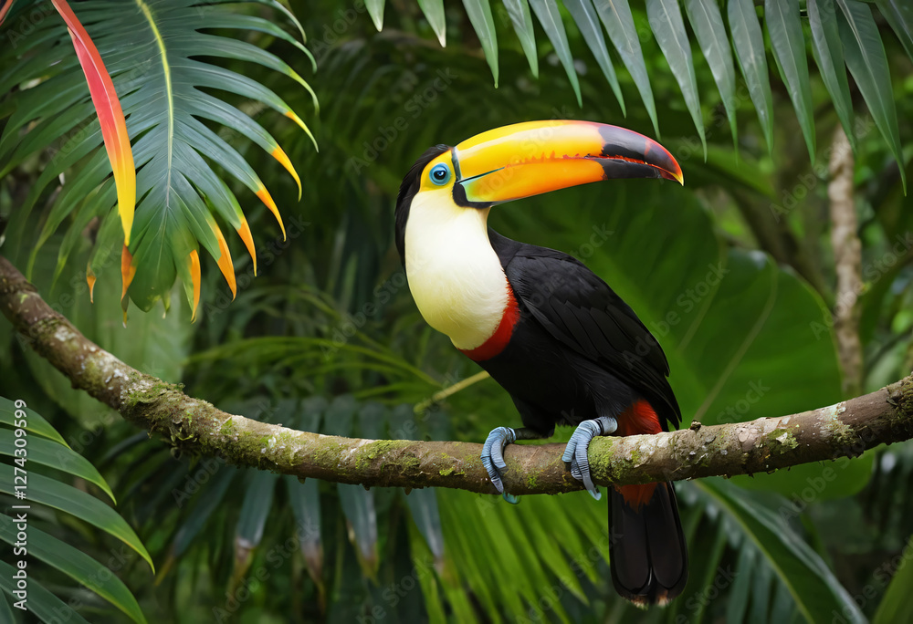 Naklejka premium Toekan in a tropical jungle