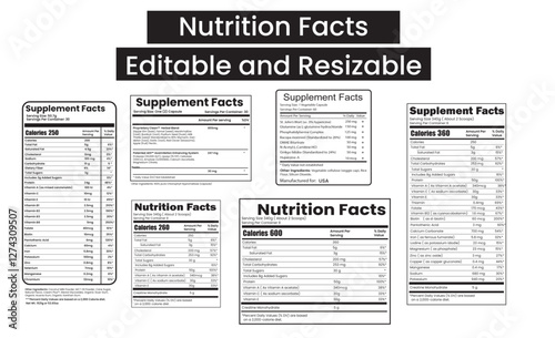 Nutrition facts template, Supplement facts template , Vitamin facts ,Label Design 
