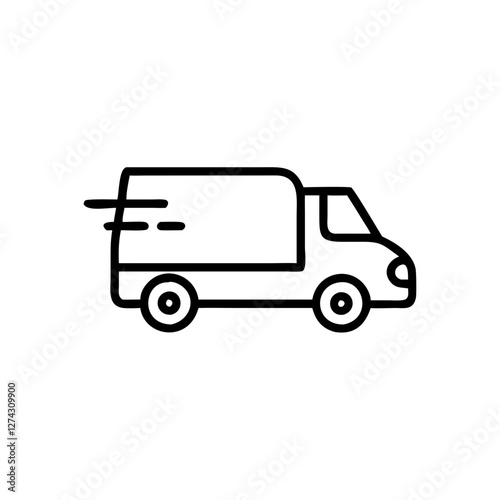 Delivery van icon moving quickly with motion lines  