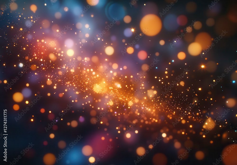 Fototapeta premium Abstract cosmic background featuring vibrant bokeh lights in various colors with a dazzling starry effect and a mystical atmosphere for creative projects