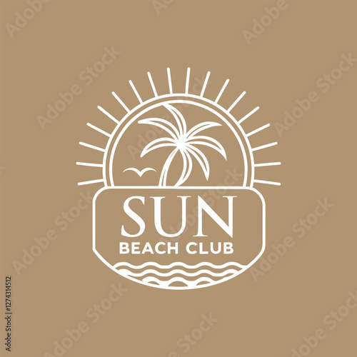 summer beach club,sun beach club,beach club silhouette logo vector line art logo design