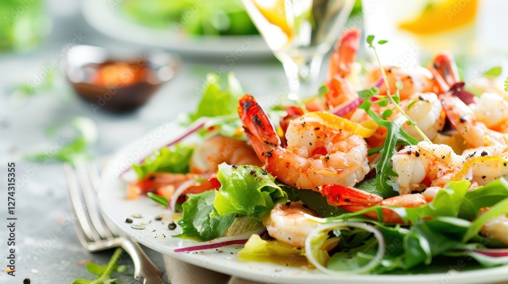 Fresh Seafood Salad with Greens on a Light Plate Fresh Seafood Salad with Greens on a Light Plate