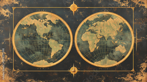 Vintage Globe Map: A classic, aged map of the world, rendered in a vintage style, offering a unique perspective on the earth. Featuring intricate details and a sense of historical exploration.