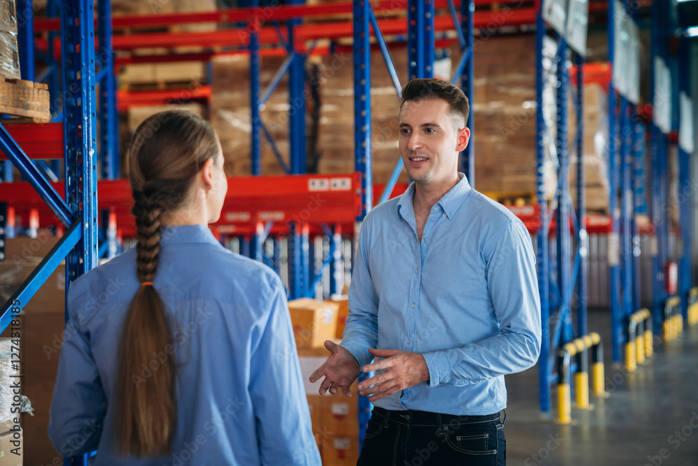 Obraz premium Warehouse worker working and checking the stock in the warehouse. .Factory manager using digital tablet check barcode in industry factory logistic.