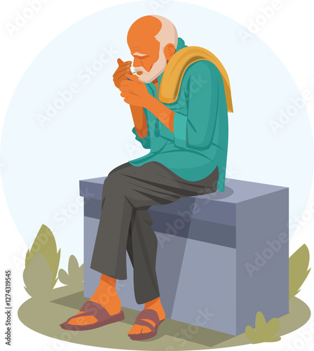 Old Man Smoking, indian old man worker smoking cigarette