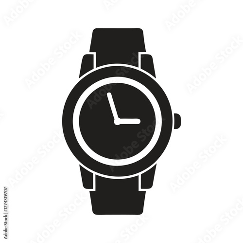 Hand watch silhouette vector, classic hand wristwatch icon in flat style design. Vector illustration