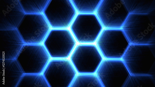 Background in the form of a blue hexagon with a neon effect. Generative AI.