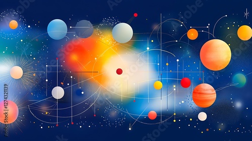 Vibrant Cosmic Landscape with Colorful Planets and Stars Set Against a Deep Blue Background