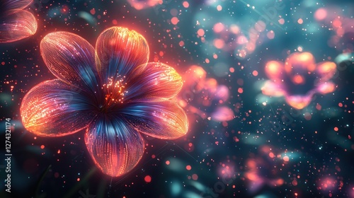 Vibrant glowing flowers against a dreamy background with soft bokeh effects and ethereal light