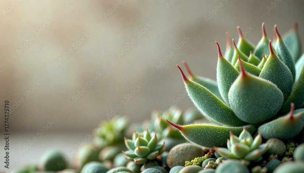 Fototapeta premium Close-up succulent with green leaves and red tips