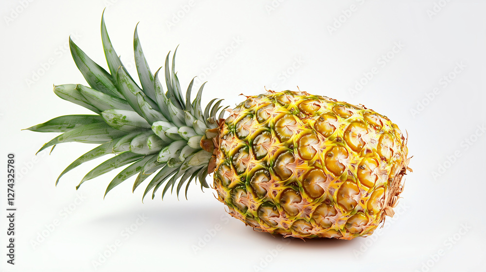 Fresh ripe pineapple isolated on white background with green leaves Fresh ripe pineapple isolated on white background with green leaves