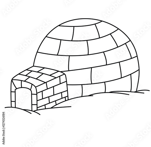 Cute cartoon hand drawn vector Igloo coloring page.