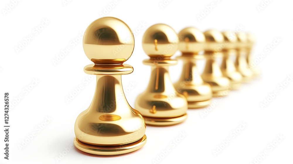 Golden chess pawns in a row, leader in front. Golden chess pawns in a row, leader in front.