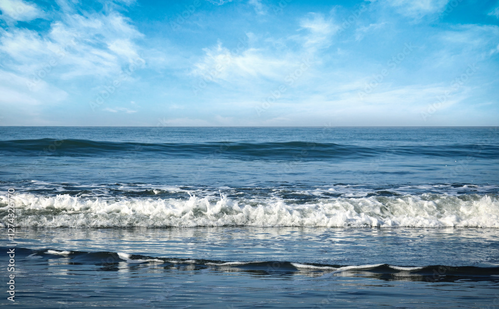 Beautiful sea wave with foam. Cox's Bazar Sea wave during daylight with white clouds at the sky. Waves in the ocean Beautiful sea wave with foam. Cox's Bazar Sea wave during daylight with white clouds at the sky. Waves in the ocean