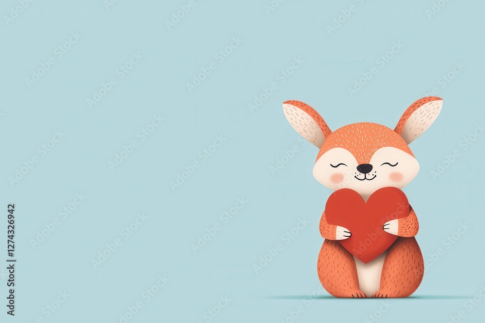 Obraz premium Adorable baby kangaroo holding heart cute animal scene gentle environment playful concept